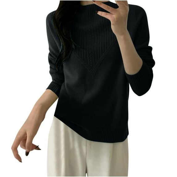 Mock Neck Sweater Women Plus Size Wool Long Sleeve Pullover Knitted Tops Fall Casual Loose Solid Color Shirts (Black S)
