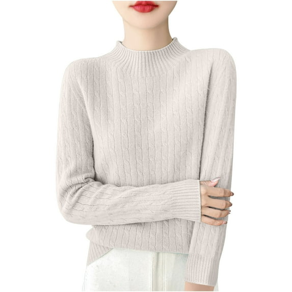 Mock Neck Sweater Women Plus Size Wool Long Sleeve Pullover Knitted Tops Fall Casual Loose Solid Color Shirts (White M)