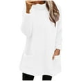 thumbnail image 1 of Mock Neck Sweaters Women Fuzzy Sherpa Fleece Tunic Tops Long Sleeve Plain Pullover Sweatshirt with Pockets (L, White), 1 of 7