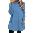 thumbnail image 1 of Mock Neck Sweaters Women Fuzzy Sherpa Fleece Tunic Tops Long Sleeve Plain Pullover Sweatshirt with Pockets (XL, Blue), 1 of 7