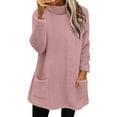 thumbnail image 1 of Mock Neck Sweaters Women Fuzzy Sherpa Fleece Tunic Tops Long Sleeve Plain Pullover Sweatshirt with Pockets (XL, Pink), 1 of 7