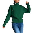thumbnail image 1 of Mock Neck Sweaters for Women, Fall Winter Long Sleeve Knit Pullover, Metal Button Lightweight Cozy Wear 2026 Green S, 1 of 3