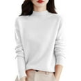 thumbnail image 1 of Mock Neck Sweaters for Women Knit Warm Sweater Long Sleeve Tops Casual Soft Lightweight Shirts White L, 1 of 6