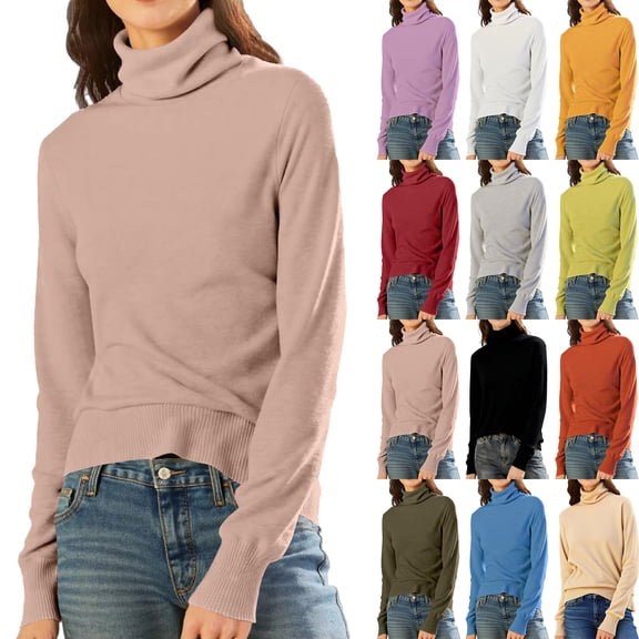 Mock Neck Sweaters for Women Long Sleeve Lightweight Pullover Tops Dressy Casual Knitwear for Winter 2026 Light Gray S
