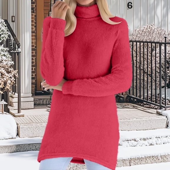 Mock Neck Sweaters for Women Long Sleeve Warm Fuzzy Shirts Slim Fit Versatile Winter Pullover Sweaters