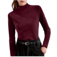 thumbnail image 1 of Mock Neck Sweaters for Women Soft Velvet Knitted Base Pullover Tops Long Sleeve Solid Color Casual Blouses (XL, Wine), 1 of 7