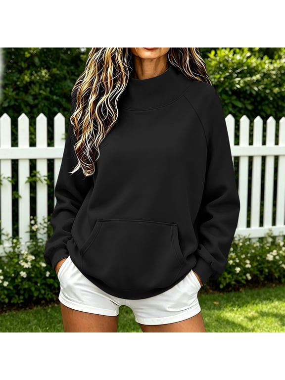 Mock Neck Sweatshirt Cozy Sweaters Oversized Sweatshirt Custom Hoodie Sweatshirt for Women Cardigan Sweaters Lightweight Cool Hoodies Cozy Fleece Womens Hoodies Pullover Casual Tops Black S