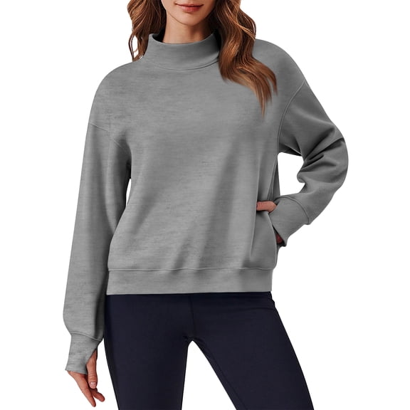 Mock Neck Sweatshirt For Women Oversized Turtleneck Sweater Long Sleeve Fleece Pullover Tops Fall Winter Fashion Clothes Dark Gray M