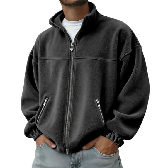 Mock Neck Sweatshirt For Men Oversized Zip Up Long Sleeve Fleece Coat With Pockets Mens Fall Winter Warm Fuzzy Loose Fit Full Zip Stand Collar Jackets