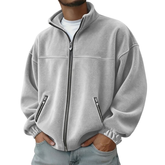 Mock Neck Sweatshirt For Men Oversized Zip Up Long Sleeve Fleece Coat With Pockets Mens Fall Winter Warm Fuzzy Loose Fit Full Zip Stand Collar Jackets
