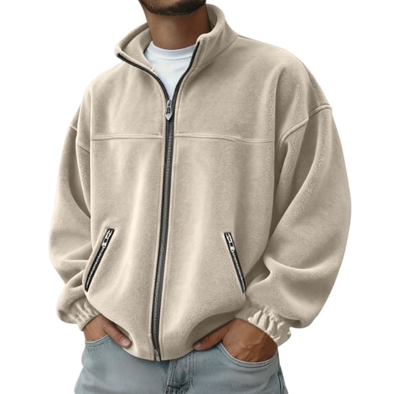 Mock Neck Sweatshirt For Men Oversized Zip Up Long Sleeve Fleece Coat With Pockets Mens Fall Winter Warm Fuzzy Loose Fit Full Zip Stand Collar Jackets