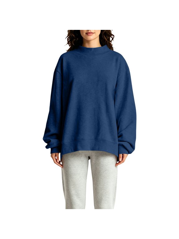 Mock Neck Sweatshirt Outdoor Sweatshirt Shirt Fall Fashion Shirts Sweatshirts with Pockets Fall Sweatshirt Oversized Cloud Oversized Pouch Sweatshirts Shirt,Blue,XS