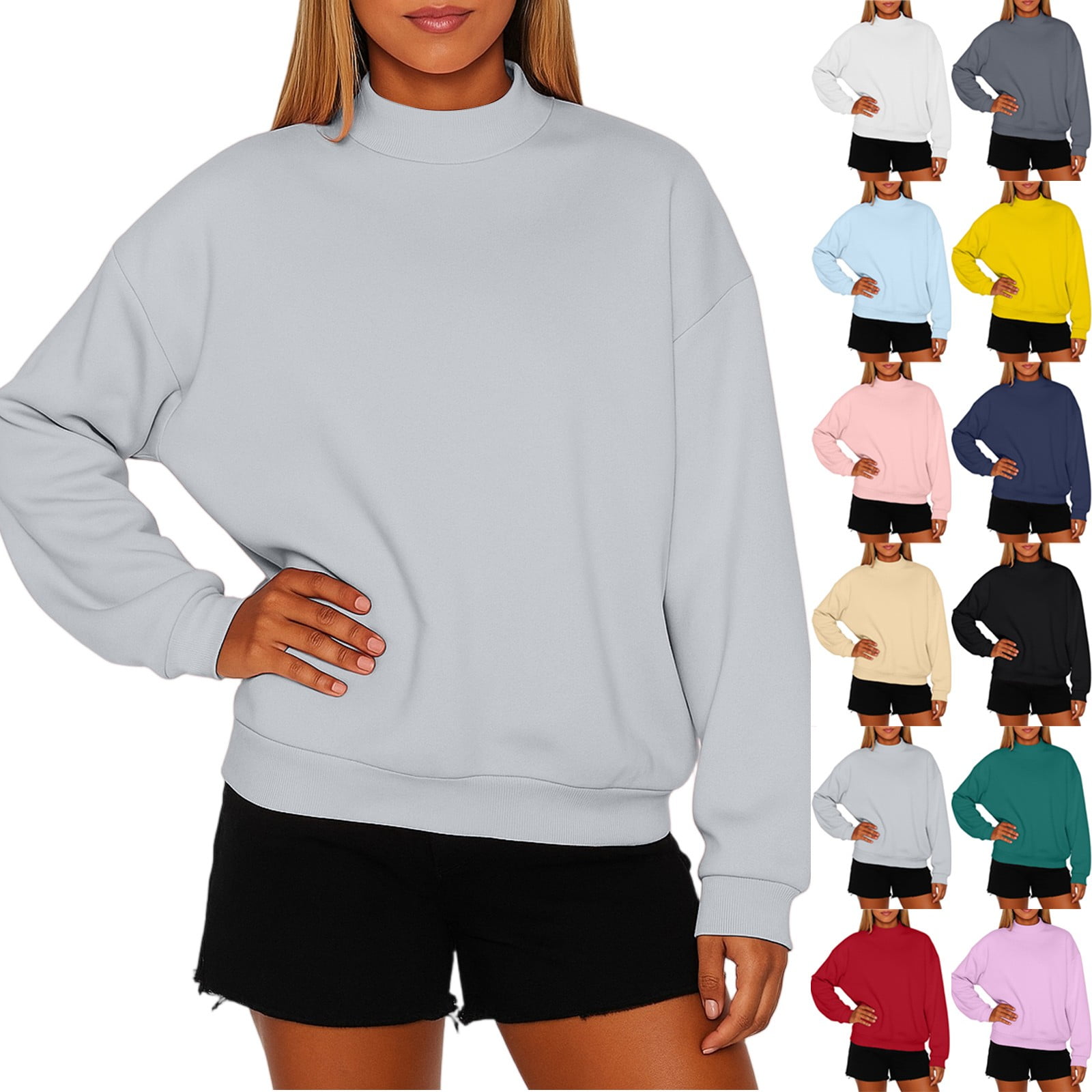 Mock Neck Sweatshirt Oversize Long Sleeve No Hood Turtleneck Womens Sweatshirts Plain Pullover
