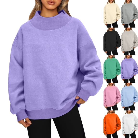 Mock Neck Sweatshirt,Oversized Long Sleeve Pullover Sweatshirts for Women Casual Fall Turtleneck Tops,Purple M