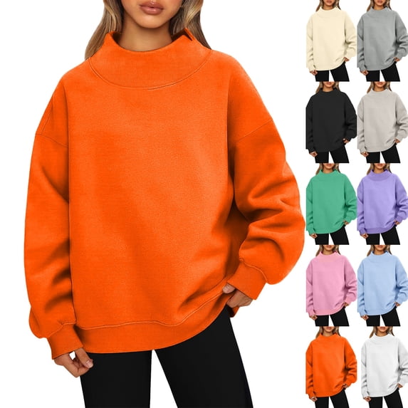 Mock Neck Sweatshirt,Oversized Long Sleeve Pullover Sweatshirts for Women Casual Fall Turtleneck Tops,Saffron L
