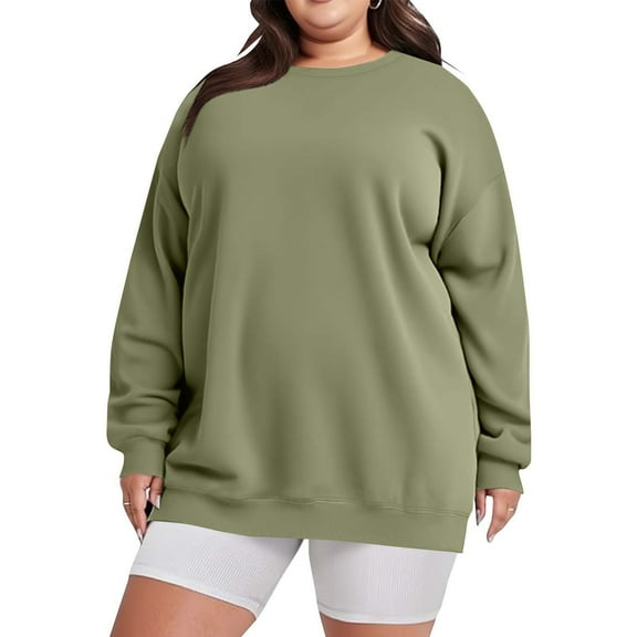 Mock Neck Sweatshirt, Plus Size Fashion Women's Casual Long Sleeve Round Neck Ladies Loose Sweatshirt Tops Blouse, Olive Green XL