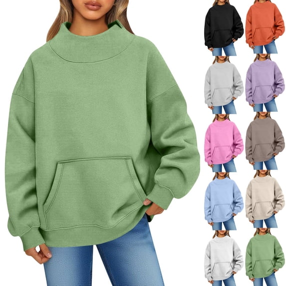 Mock Neck Sweatshirt Women 2026 Fall Fashion Oversized Turtleneck Pullover Fleece Long Sleeve Sweatshirts Tops Green XL