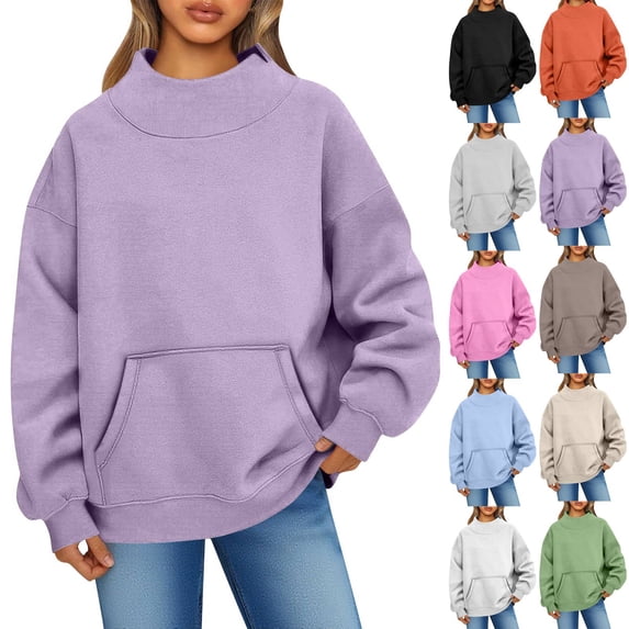 Mock Neck Sweatshirt Women 2026 Fall Fashion Oversized Turtleneck Pullover Fleece Long Sleeve Sweatshirts Tops Purple XL
