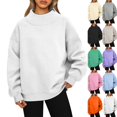 thumbnail image 1 of Mock Neck Sweatshirt Women 2026 Fall Fashion Oversized Turtleneck Pullover Fleece Long Sleeve Sweatshirts Tops,White XL, 1 of 6