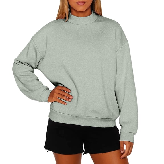 Mock Neck Sweatshirt Women Cute Plain Pullover Sweatshirts No Hood Casual Fall Long Sleeve Turtleneck Tops Gray M