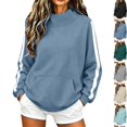 thumbnail image 1 of Mock Neck Sweatshirt Women Fall Fashion Oversized Turtleneck Pullover Side Stripes Long Sleeve Casual Sweatshirts Blue 2XL, 1 of 7