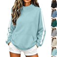 thumbnail image 1 of Mock Neck Sweatshirt Women Fall Fashion Oversized Turtleneck Pullover Side Stripes Long Sleeve Casual Sweatshirts Light Green L, 1 of 7