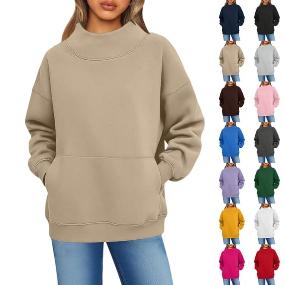 Mock Neck Sweatshirt Women No Hood Turtleneck Tops Casual Oversized Y2K Long Sleeve Pullover Sweatshirts With Pockets Dark Gray 2XL