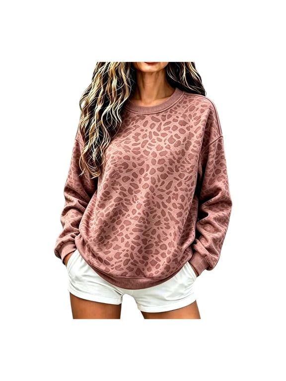 Mock Neck Sweatshirt Women Oversized Long Sleeve Leopard Pullover, 2XL