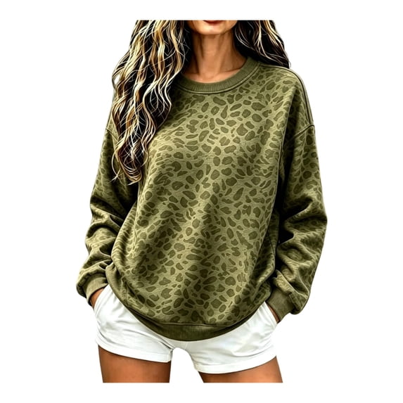 Mock Neck Sweatshirt Women Oversized Long Sleeve Leopard Pullover, 3XL