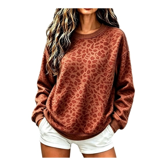 Mock Neck Sweatshirt Women Oversized Long Sleeve Leopard Pullover, L