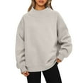 thumbnail image 1 of Mock Neck Sweatshirt Women Oversized Pullover Sweatshirts No Hood Plain Long Sleeve Turtleneck Tops Fall Winter Clothes Khaki 2XL, 1 of 5