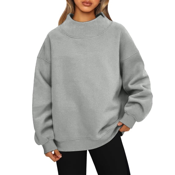 Mock Neck Sweatshirt Women Oversized Pullover Sweatshirts No Hood Plain Long Sleeve Turtleneck Tops Fall Winter Teacher Clothes 2XL