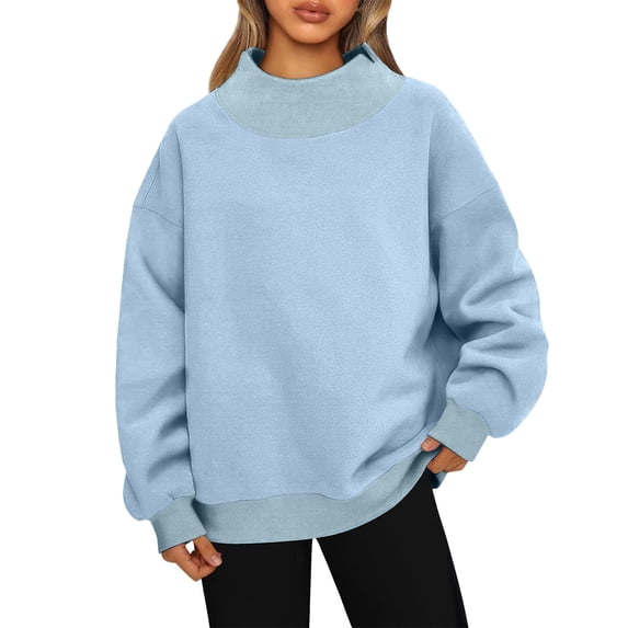 Mock Neck Sweatshirt Women Oversized Pullover Sweatshirts No Hood Plain Long Sleeve Turtleneck Tops Fall Winter Teacher Clothes M