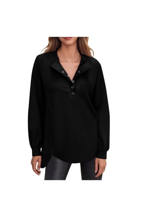 Tunic Sweatshirt Women Snap Front Mock Neck Pullover Tops Fall Winter Warm Soft Solid Color Long Sleeve Shirt