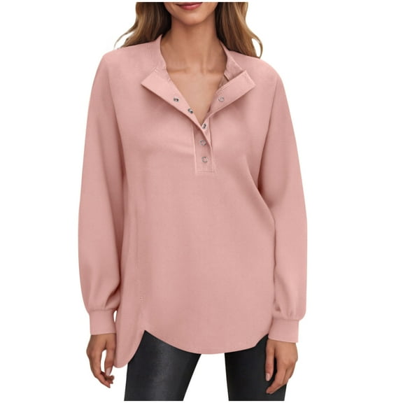 Mock Neck Sweatshirt Women Snap Button Pullover Solid Color Winter Travel Casual Long Sleeve Tunic Tops