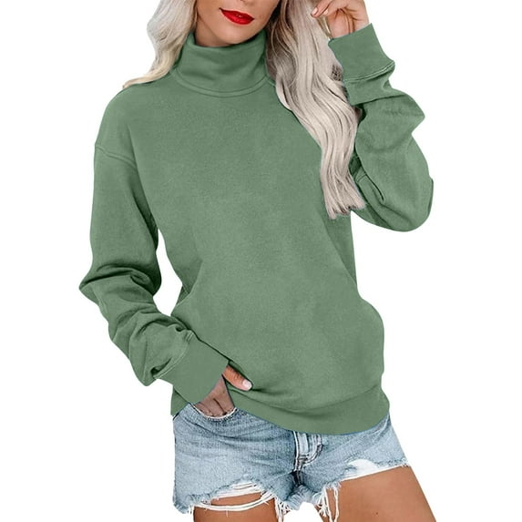 Mock Neck Sweatshirt Women, Yigetop Crewneck Sweatshirts Women Fleece Sweatshirt with Pocket Long Sleeve Shirts Hoodies Pullover Cute Sweaters Tops Pullover Sweatshirts for Women Green M
