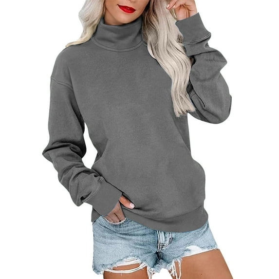 Mock Neck Sweatshirt Women, Yigetop Crewneck Sweatshirts Women Fleece Sweatshirt with Pocket Long Sleeve Shirts Hoodies Pullover Cute Sweaters Tops Pullover Sweatshirts for Women Grey XL