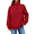 thumbnail image 1 of Mock Neck Sweatshirt, Yigetop Women's Oversized Sweatshirt Pullover Turtleneck Long Sleeve Tops Trendy Fall Fashion 2025 Oversized Sweatshirt for Women, Red XL, 1 of 5