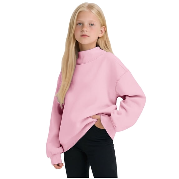 Mock Neck Sweatshirt for Girls Oversized Turtleneck Sweater Long Sleeve Cute Fleece Pullover Tops Kids Trendy Hoodies Clothes Kids Mock Neck Sweater