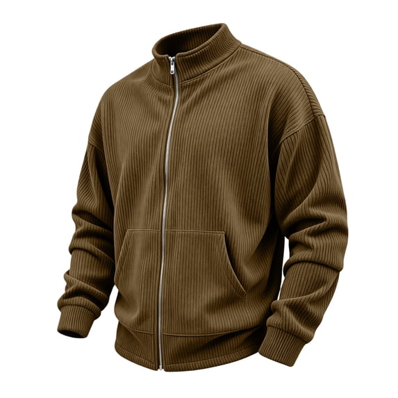 Mock Neck Sweatshirt for Men Corduroy Full Zip Rib-Knit Jacket with Pocket Soft Ribbed Knit Fall Winter Going Out Daily Wear Fashion Casual Work Coat