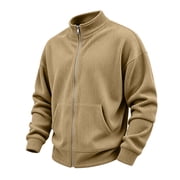 Mock Neck Sweatshirt for Men Corduroy Full Zip Rib-Knit Jacket with Pocket Soft Ribbed Knit Fall Winter Going Out Daily Wear Fashion Casual Work Coat