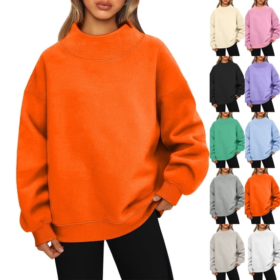 Mock Neck Sweatshirt for Women 2026 Cute Crew Neck Long Sleeve Sweaters Fall Winter Fashion Outfits Clothes Saffron XXL