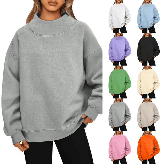 Mock Neck Sweatshirt for Women 2026 Cute Crew Neck Long Sleeve Sweaters Tops Fall Winter Fashion Clothes