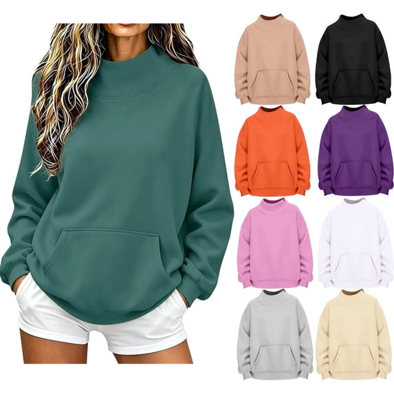 Mock Neck Sweatshirt for Women 2026 Oversized Turtleneck Pullover Fall Fashion Long Sleeve Fleece Tops Green M