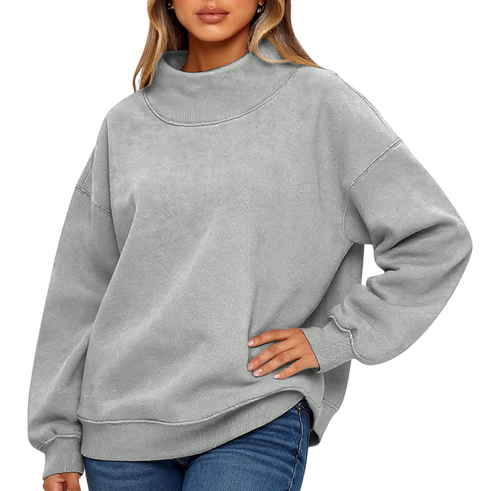 Mock Neck Sweatshirt Women Casual Comfort Oversized Sweatshirt No