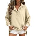thumbnail image 1 of Mock Neck Sweatshirt for Women Oversized Casual Button Henley Neck Pullover Tops, 1 of 6