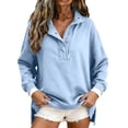 thumbnail image 1 of Mock Neck Sweatshirt for Women Oversized Casual Button Henley Neck Pullover Tops, 1 of 6