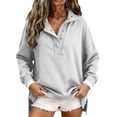 thumbnail image 1 of Mock Neck Sweatshirt for Women Oversized Casual Button Henley Neck Pullover Tops, 1 of 6