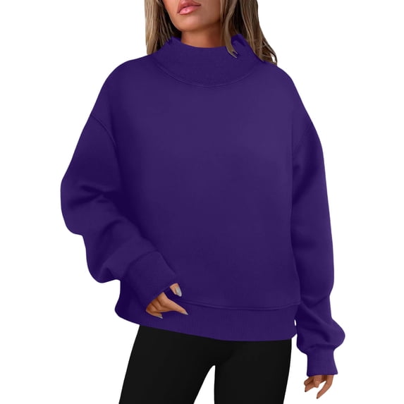 Mock Neck Sweatshirt for Womens Solid Color Long Sleeve Loose Fit Casual Winter Pullover Sweatshirt Blouses