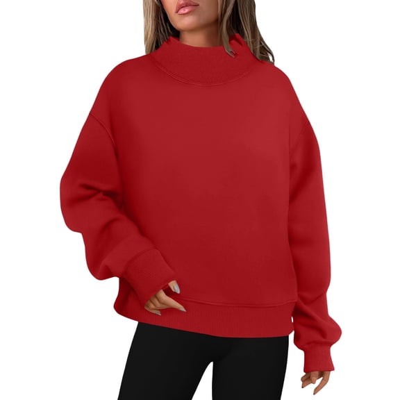 Mock Neck Sweatshirt for Womens Solid Color Long Sleeve Loose Fit Casual Winter Pullover Sweatshirt Blouses